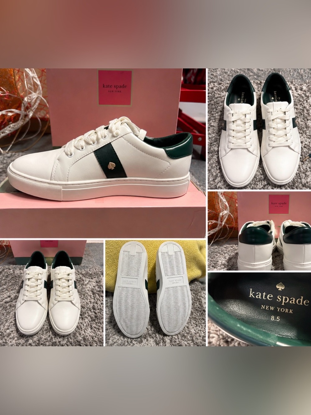 kate spade White Sneakers with Dark Green Trim